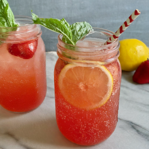 Sparkling Strawberry Lemonade mocktail in a glass
