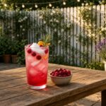 Cranberry Snowfall Sprite dirty soda: Sprite with cranberry juice, orange syrup, fresh lime juice and cream over pebble ice.