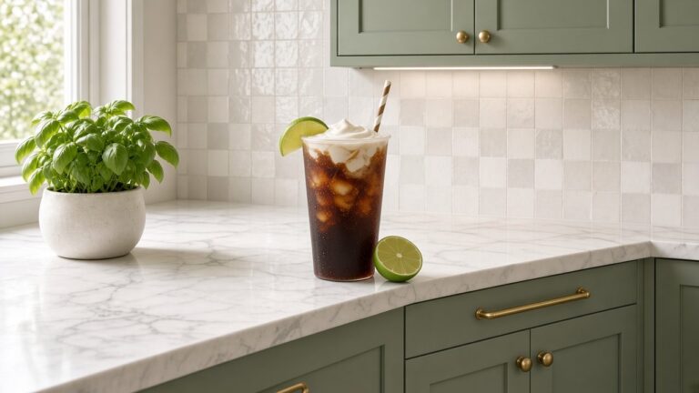 Coconut Lime Dr Pepper (The Dirty Doc) dirty soda: Dr Pepper with coconut syrup, fresh lime juice and cream over pebble ice.