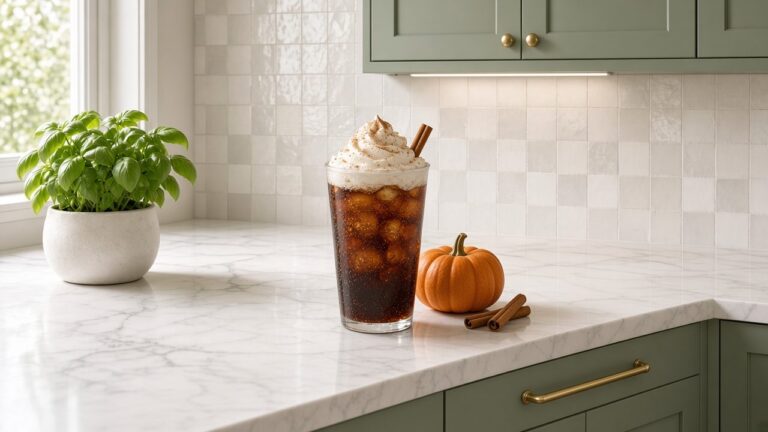 Pumpkin Patch Pepper dirty soda: Dr Pepper with pumpkin spice syrup, vanilla syrup and cream over pebble ice.