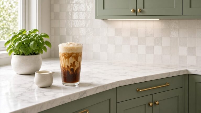 Root Beer Float-ish dirty soda: root beer with vanilla syrup, caramel syrup and cream over pebble ice.
